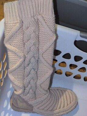 UGG Cable Knit Tall Boot in Off-white Beige